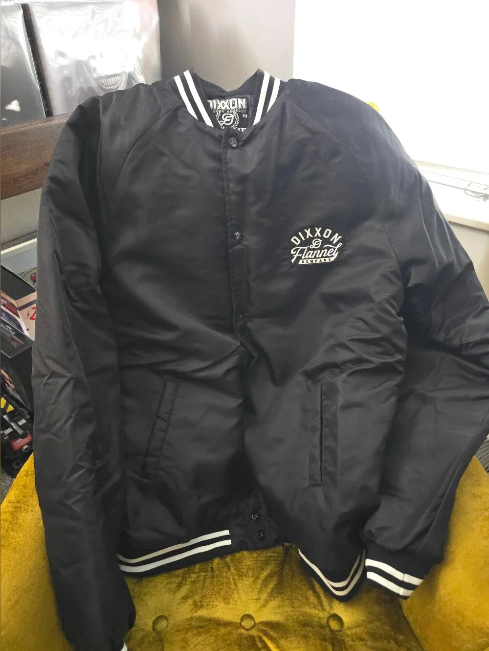 DIXXON PASTIME Black Varsity-Style Bomber Jacket with Contrast Trim